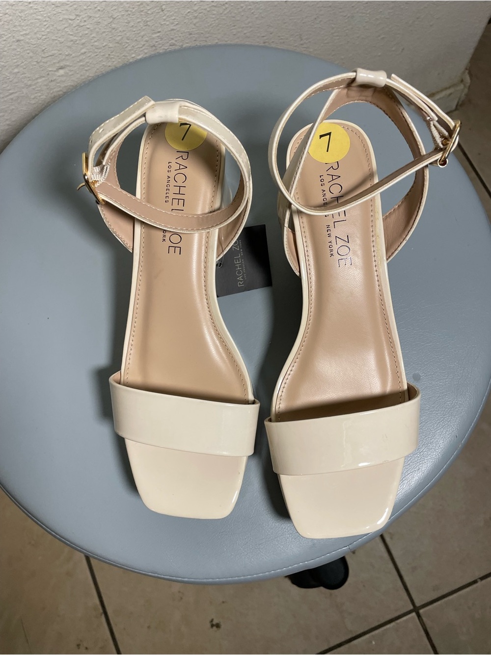Rachel Zoe Cream Patent Leather Square-Toe Ankle-Strap Sandals